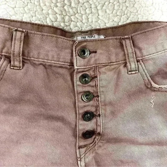 Free People Mauve Runaway Slouch Distress Raw Hem ButtonFly Denim Shorts Size 27 - Picture 8 of 14
